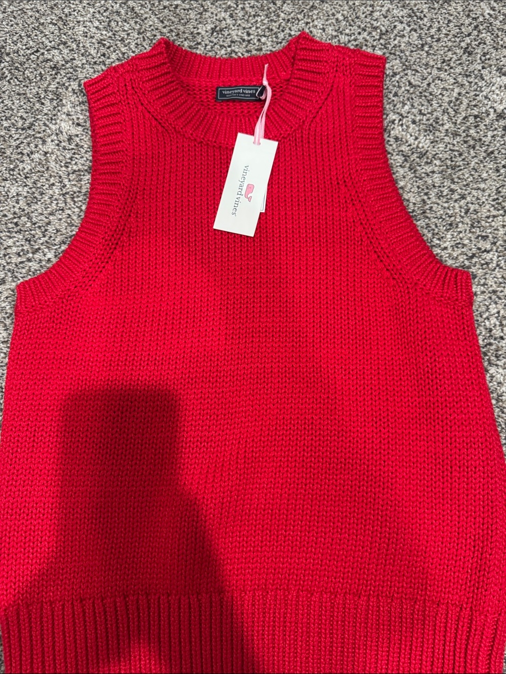 Vineyard Vines Bright Red Knit Sleeveless Crewneck Sweater